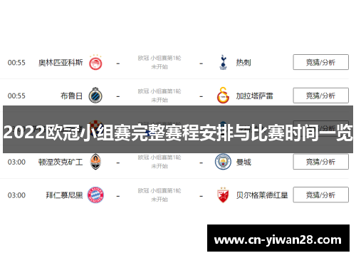 2022欧冠小组赛完整赛程安排与比赛时间一览